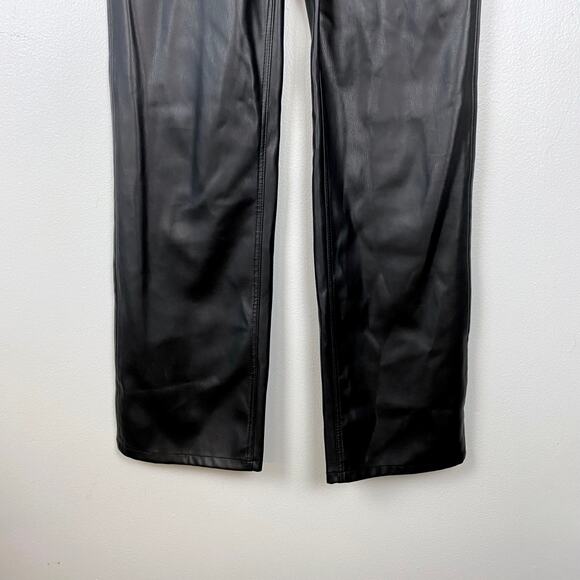 Zara Full Length Faux the '90s Leather Pants in Black High Waist Straight Leg 4 - Picture 5 of 11